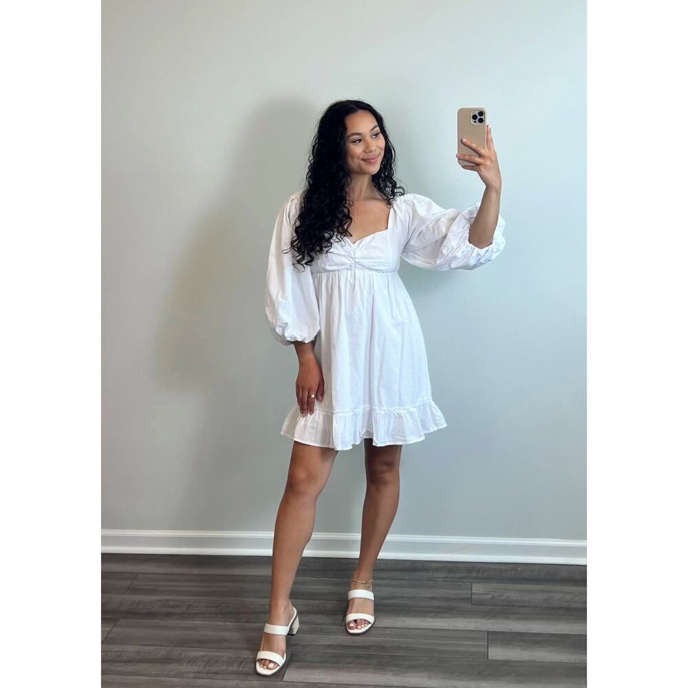 Show Me Your Mumu Mandi Mini Dress in White Large Pullover 3/4 Sleeves Cotton